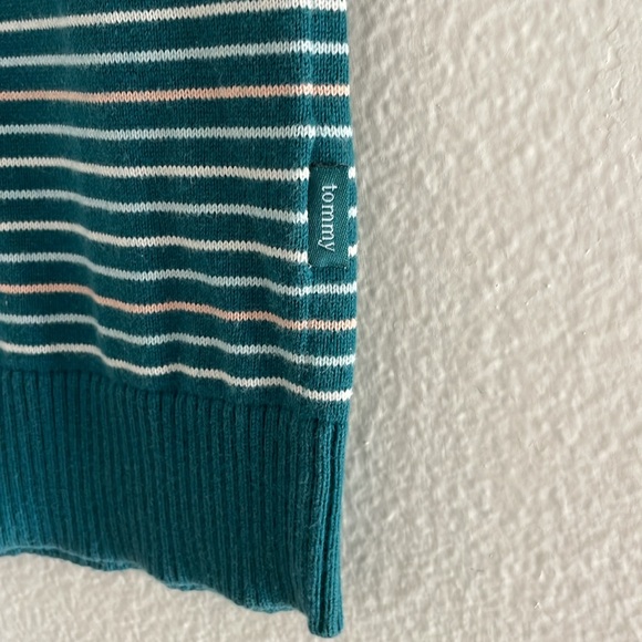 $2! 5 for $10 🔥Tommy Jeans Sweater Shirt Top Green Striped 100% Cotton Sz L - Picture 4 of 8